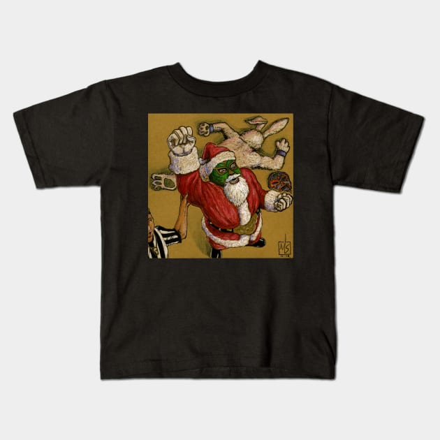 Luchador Santa Kids T-Shirt by mikeskki